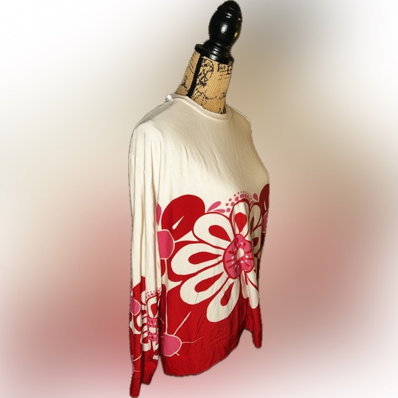Farm Rio Anthropologie Oversized Baggy Retro Floral Red Pink Cream Sweatshirt M - Picture 7 of 13